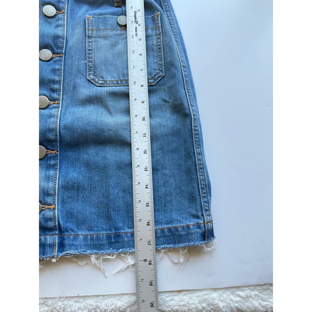Ann Taylor LOFT Denim Skirt Blue Button Front Frayed Hem 70s Boho Casual Size 2 - Picture 14 of 16